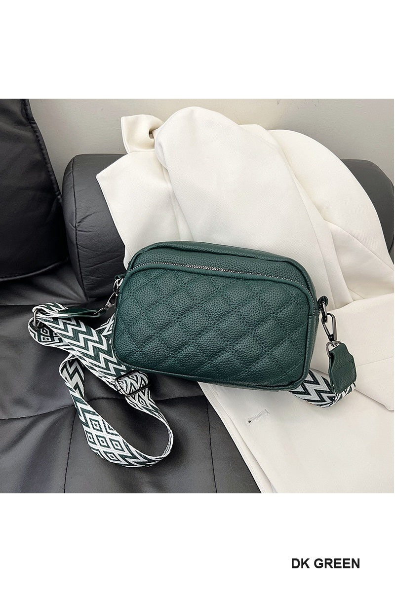 Dark Green Quilted Crossbody Camera Bag