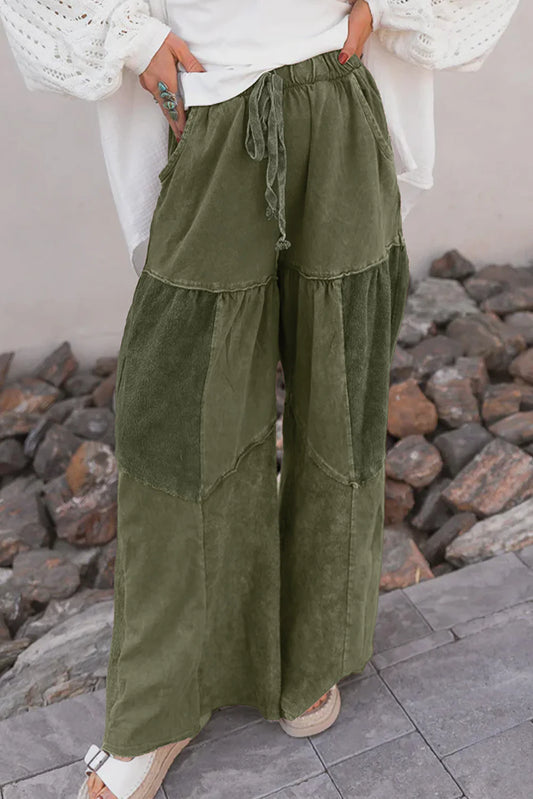 Olive Green Drawstring Mineral Wash Vintage Pants