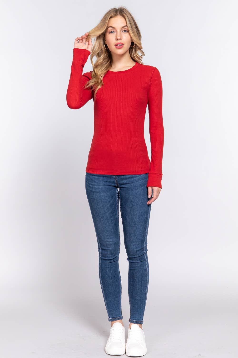 Long Sleeve Crew Neck Thermal Knit Top