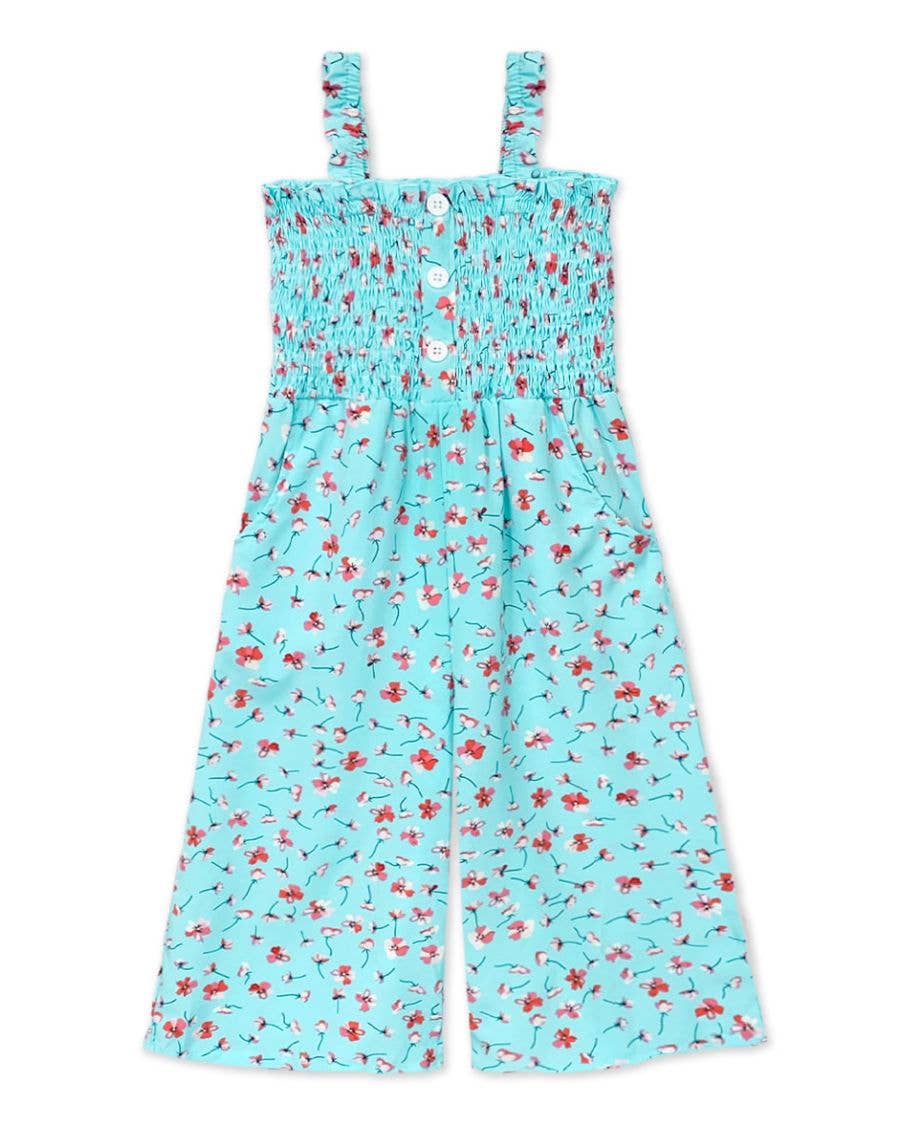 Turquoise Smocked Girl's Romper w/ Pockets