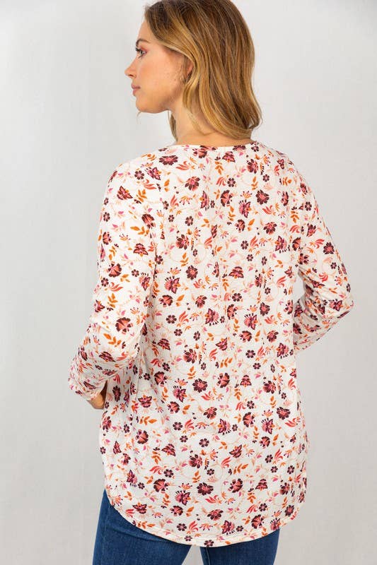 Long Sleeve Floral Print Knit Top