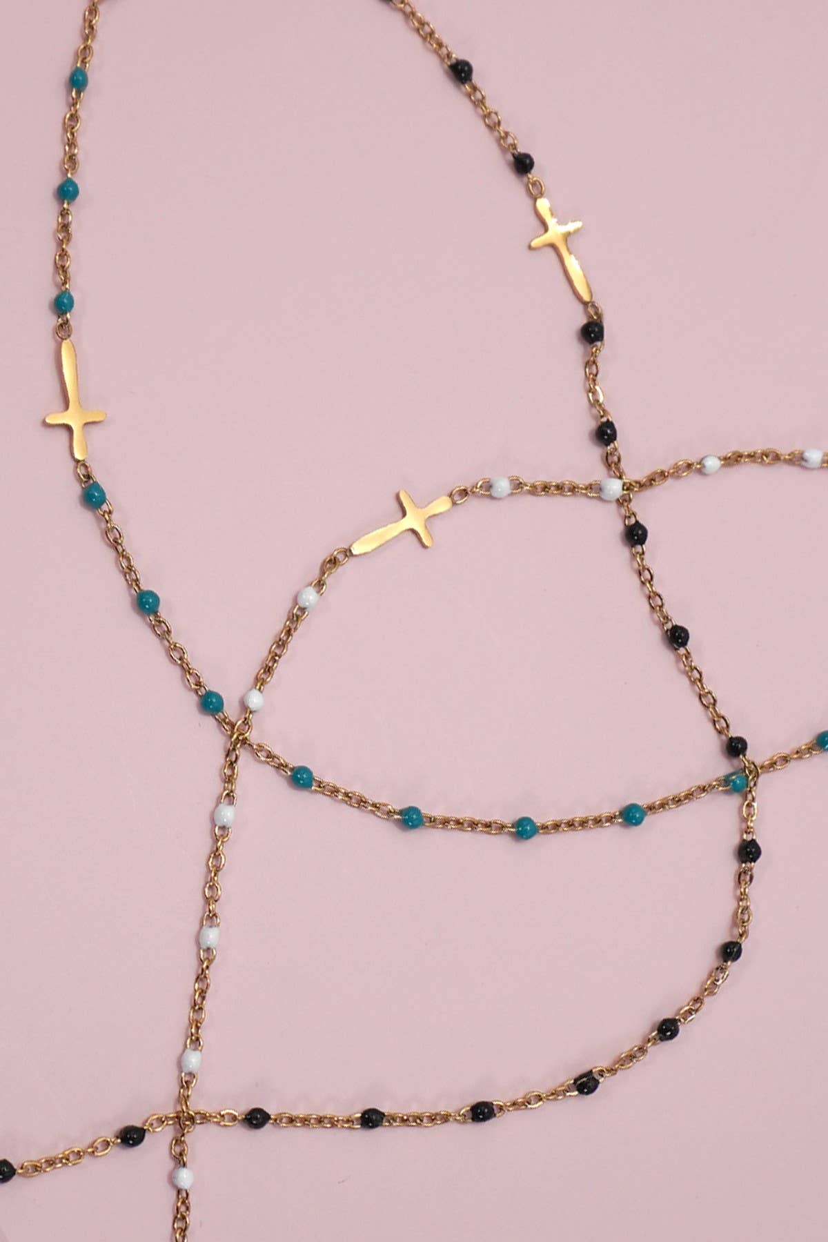 Black Beaded Cross Necklace