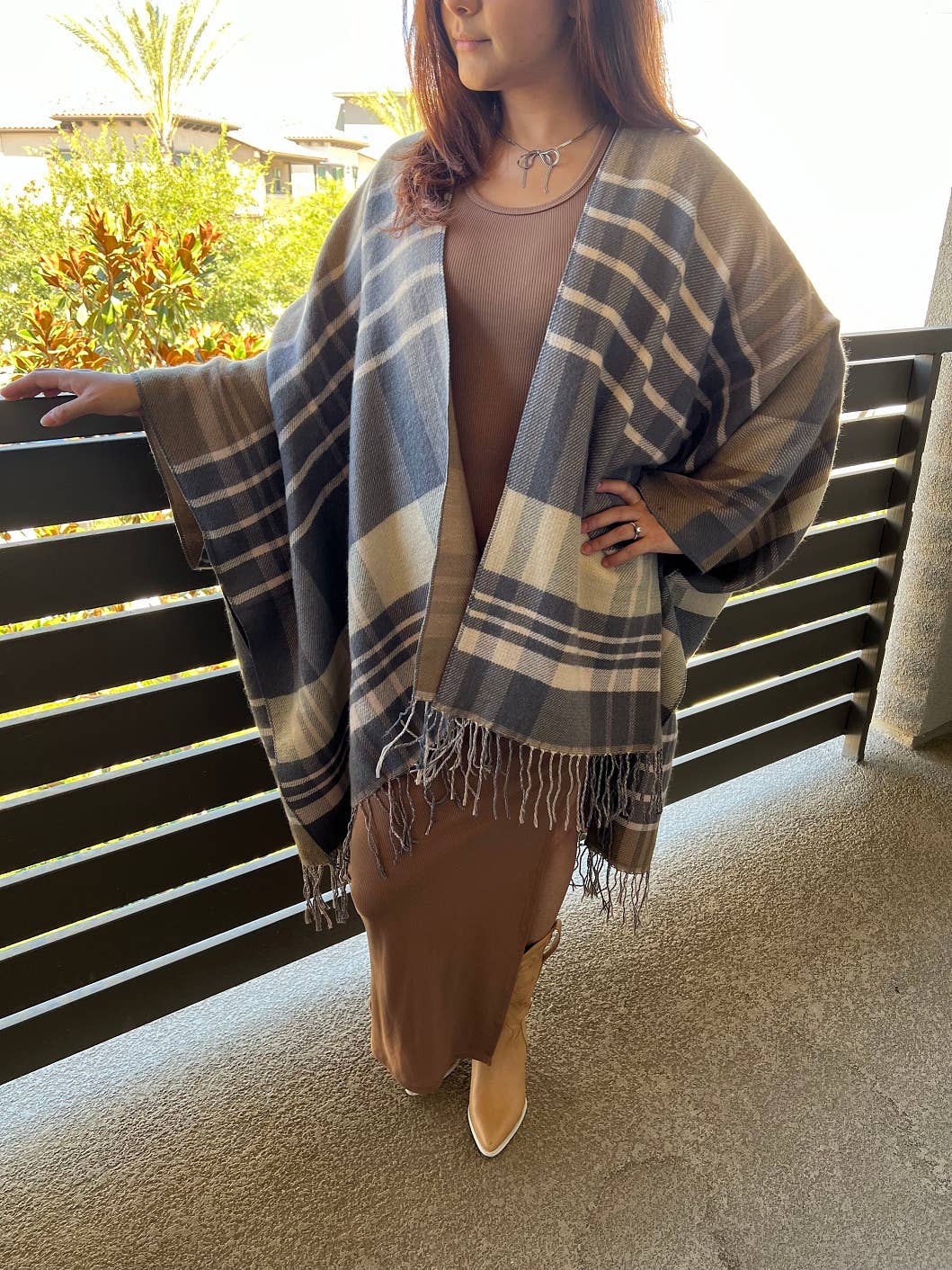 All Checked In | Plaid Kimono w/ Tassel Trim