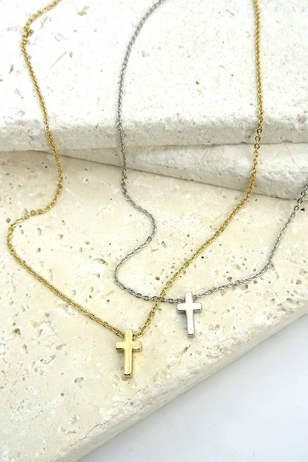 Classic Mini Cross Necklace (Silver or Gold)
