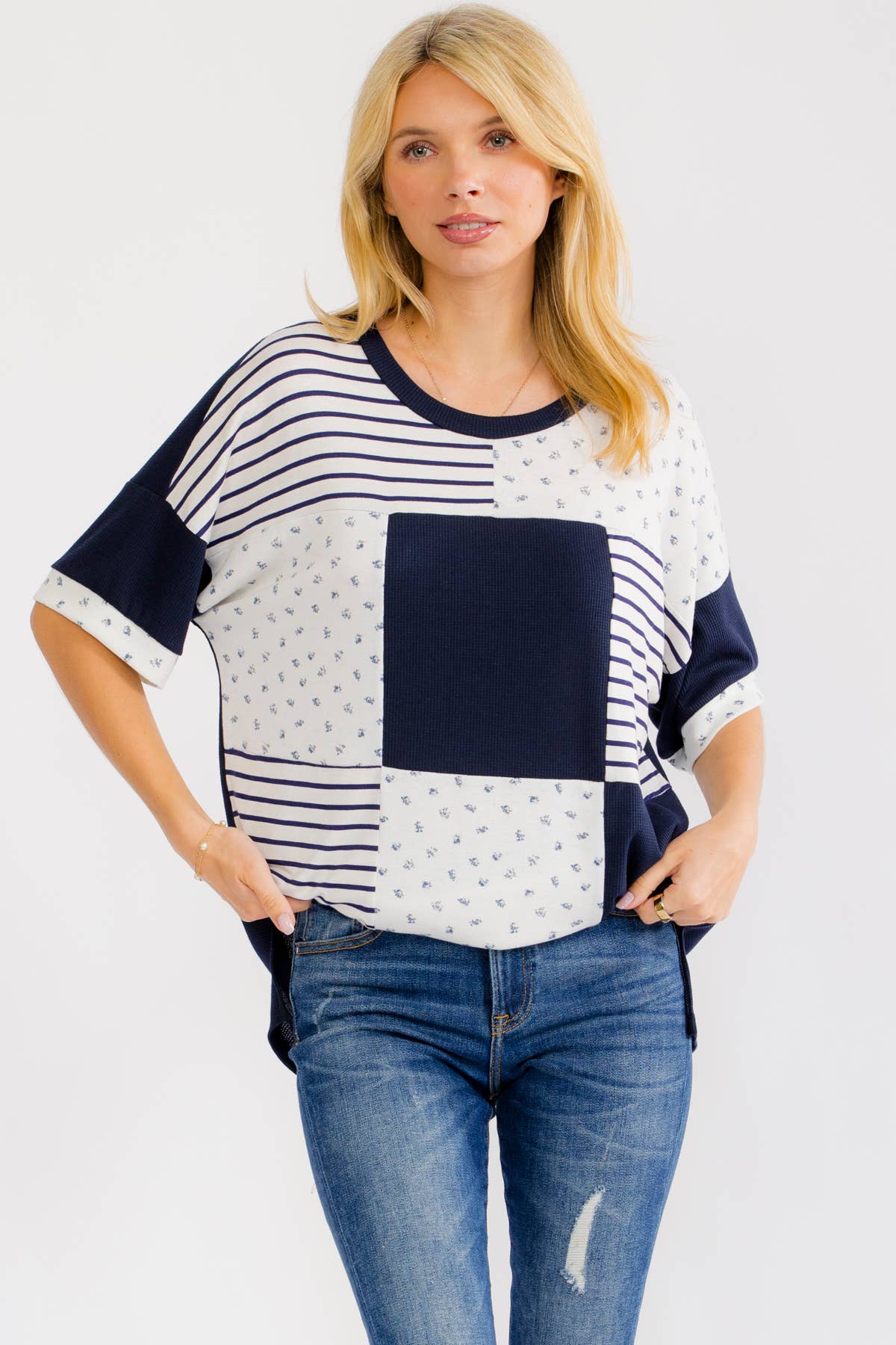 Patchwork Contrast Knit Top
