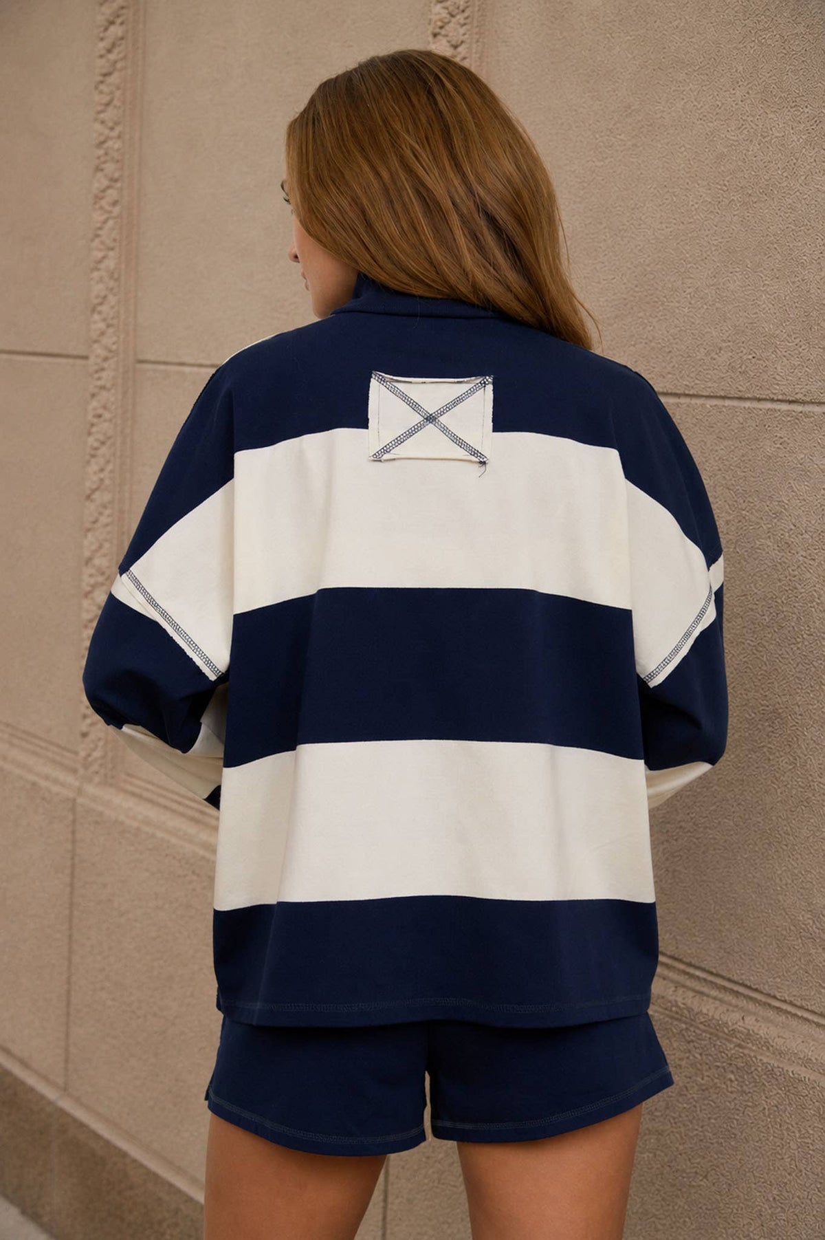 Navy Wide Stripe Half Zip Top
