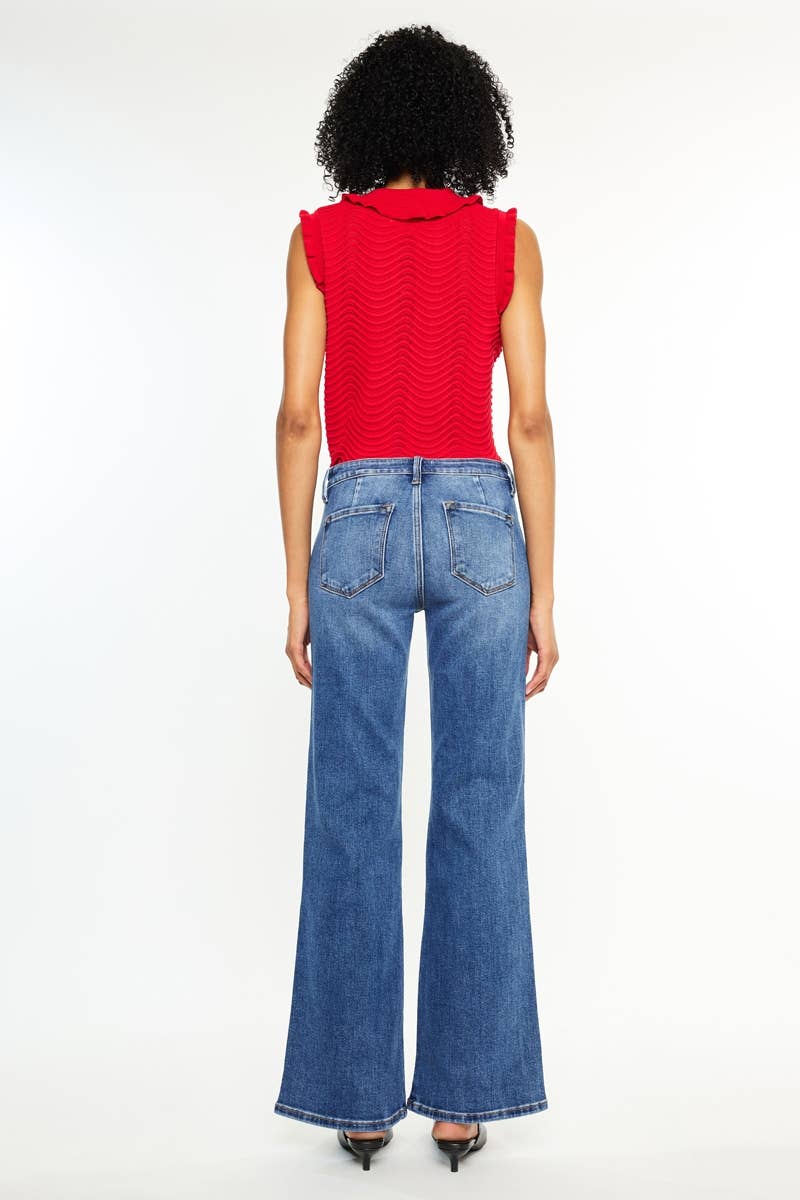 Kancan Petite Mid Rise Wide Flare Jeans