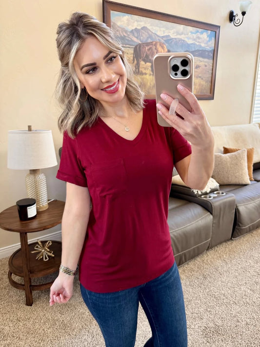 Sophie Pocket Tee--Burgundy