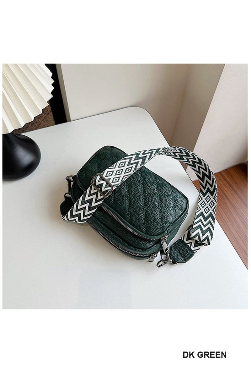 Dark Green Quilted Crossbody Camera Bag