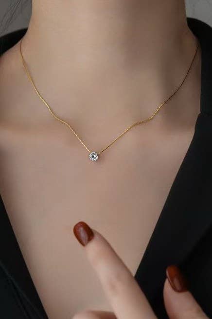 Classic Rhinestone Stone Charm Necklace