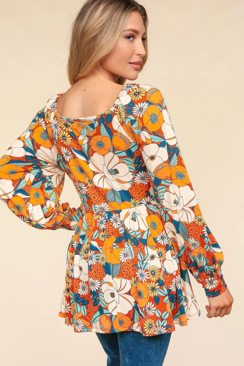 Rust Babydoll Peplum Vintage Floral Top