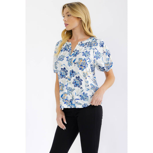 FLORAL JACQUARD PEASANT TOP
