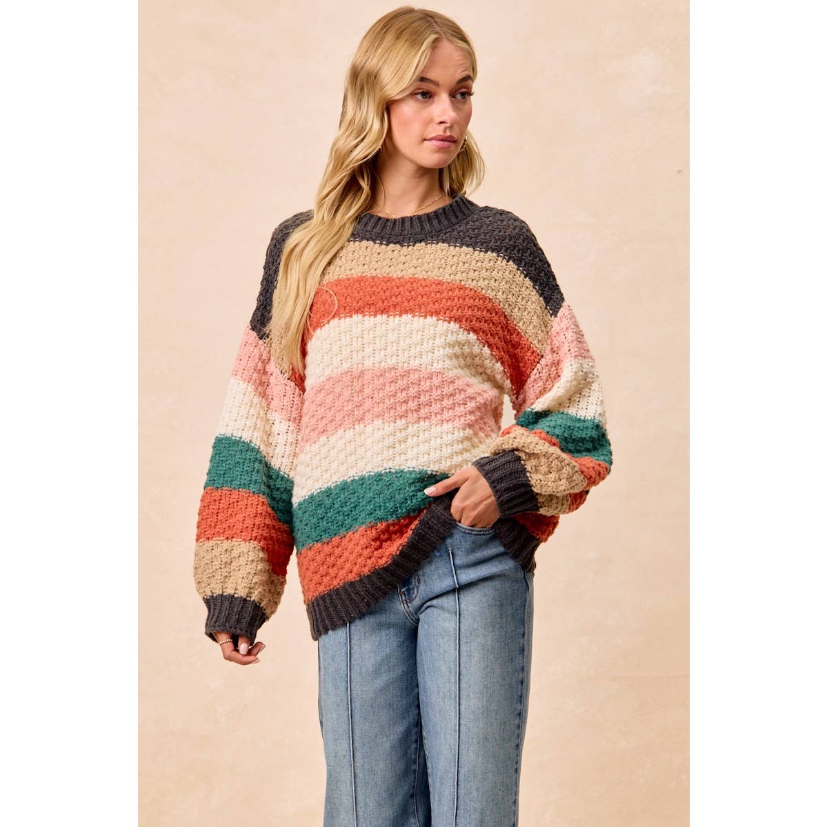 Stripes Colorblock Chunky Sweater Pullover