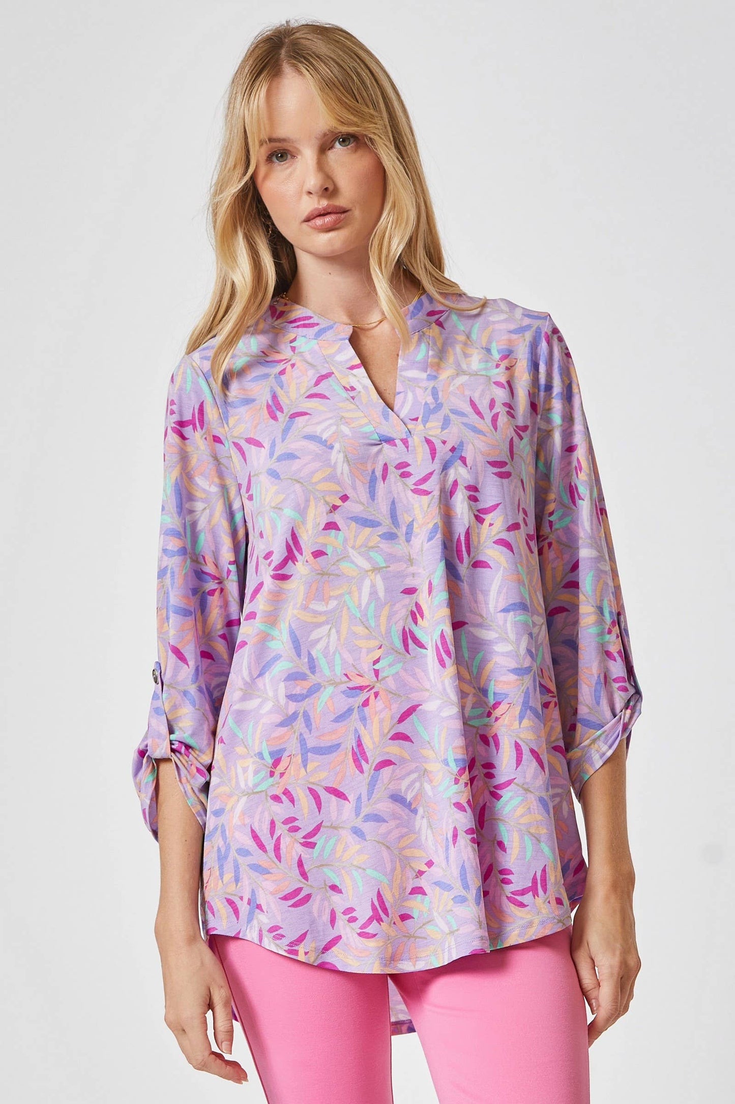 3/4 Sleeve LIZZY MEDALLION Wrinkle Free Blouse: Lavender