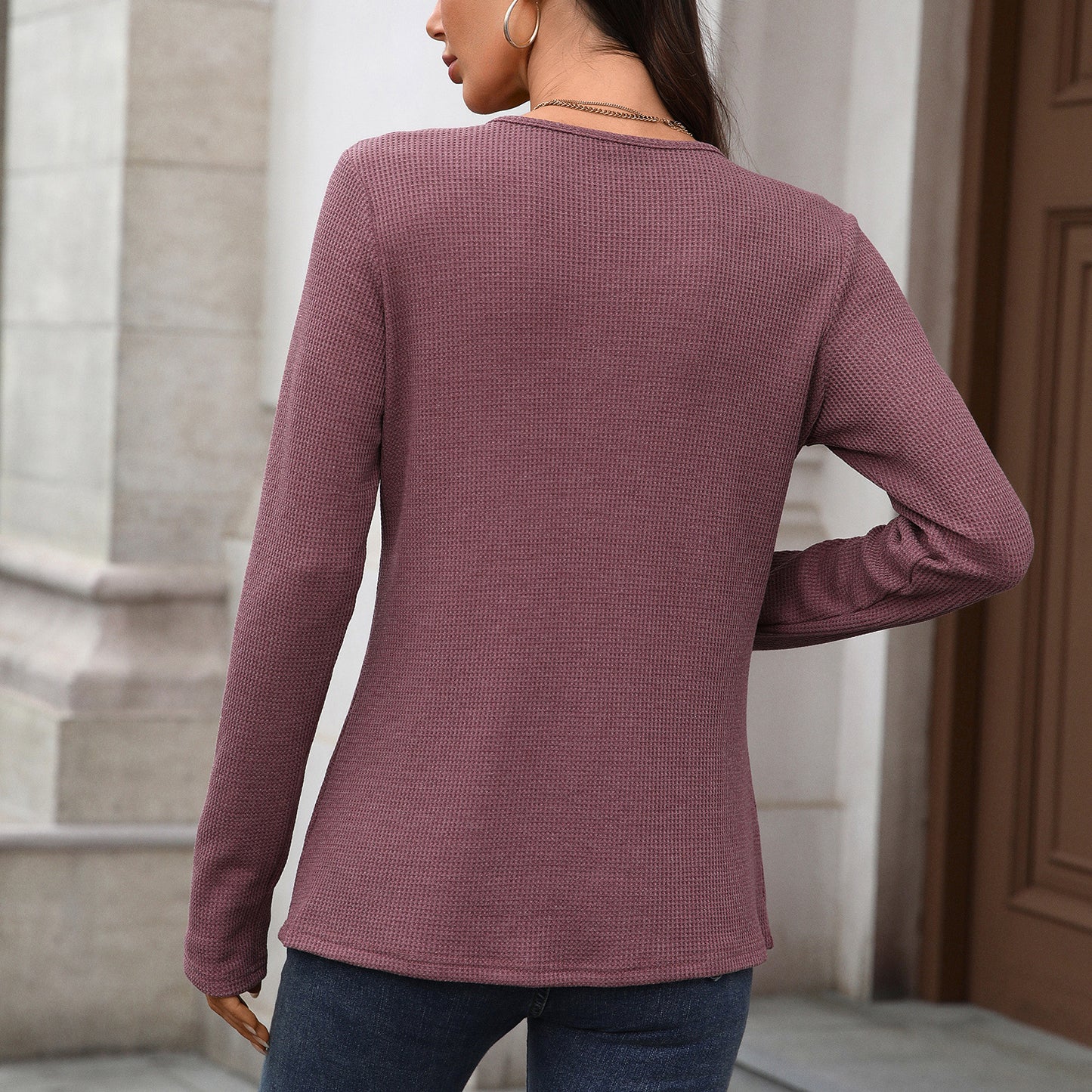 Taking A Ride Button Henley--Dusty Pink
