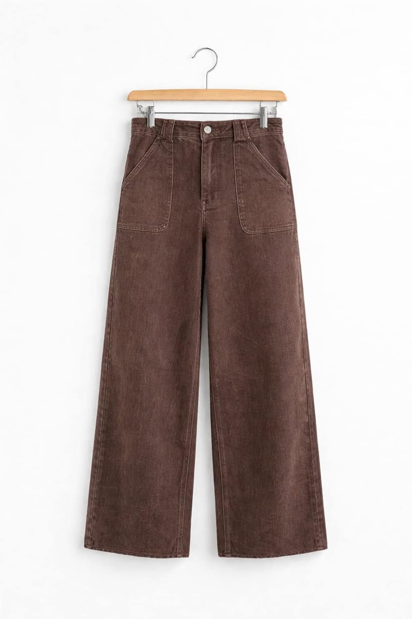 Brown Retro Washed Loose Jeans