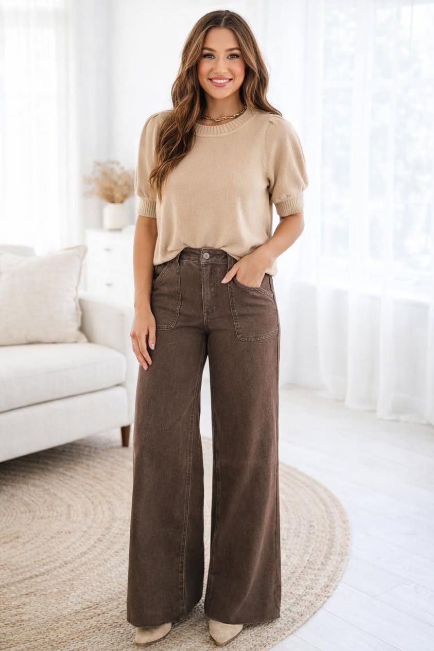 Brown Retro Washed Loose Jeans