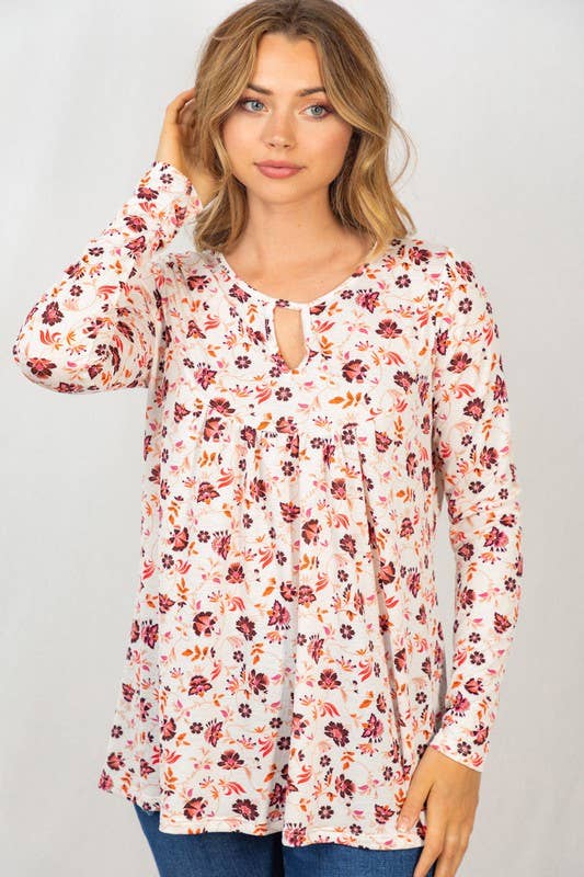 Long Sleeve Floral Print Knit Top