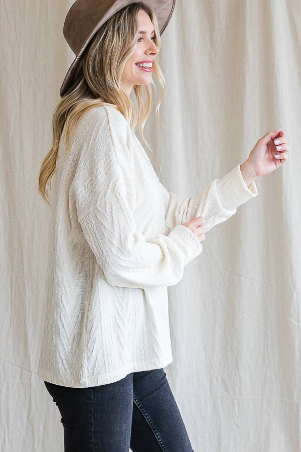 Cream Casual Drop Shoulder Cable Knit Top