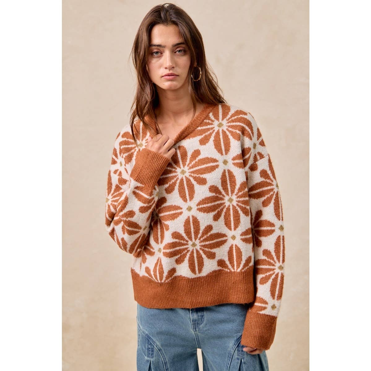 Flower Power Rust Knit sweater