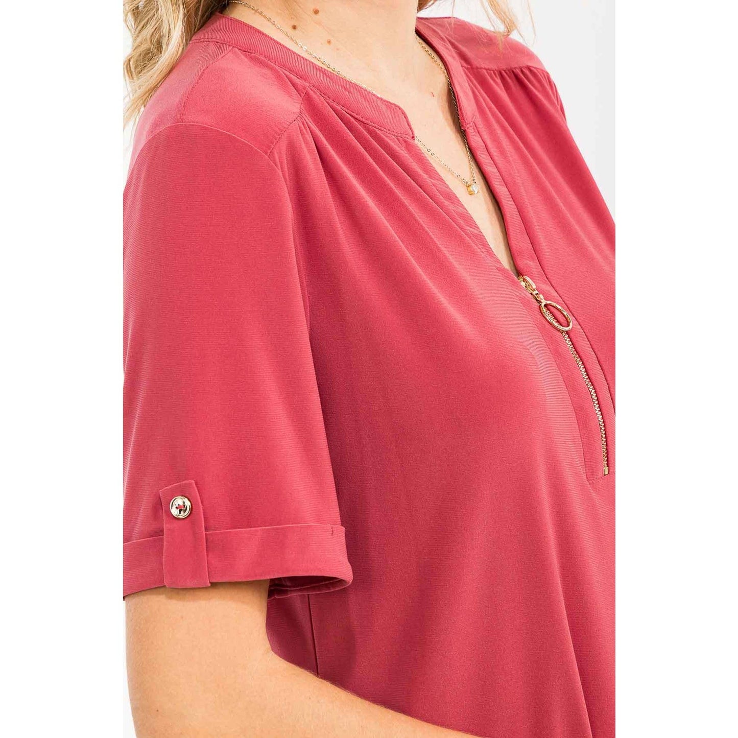 Berry Half Zip Roll Tab Shirt