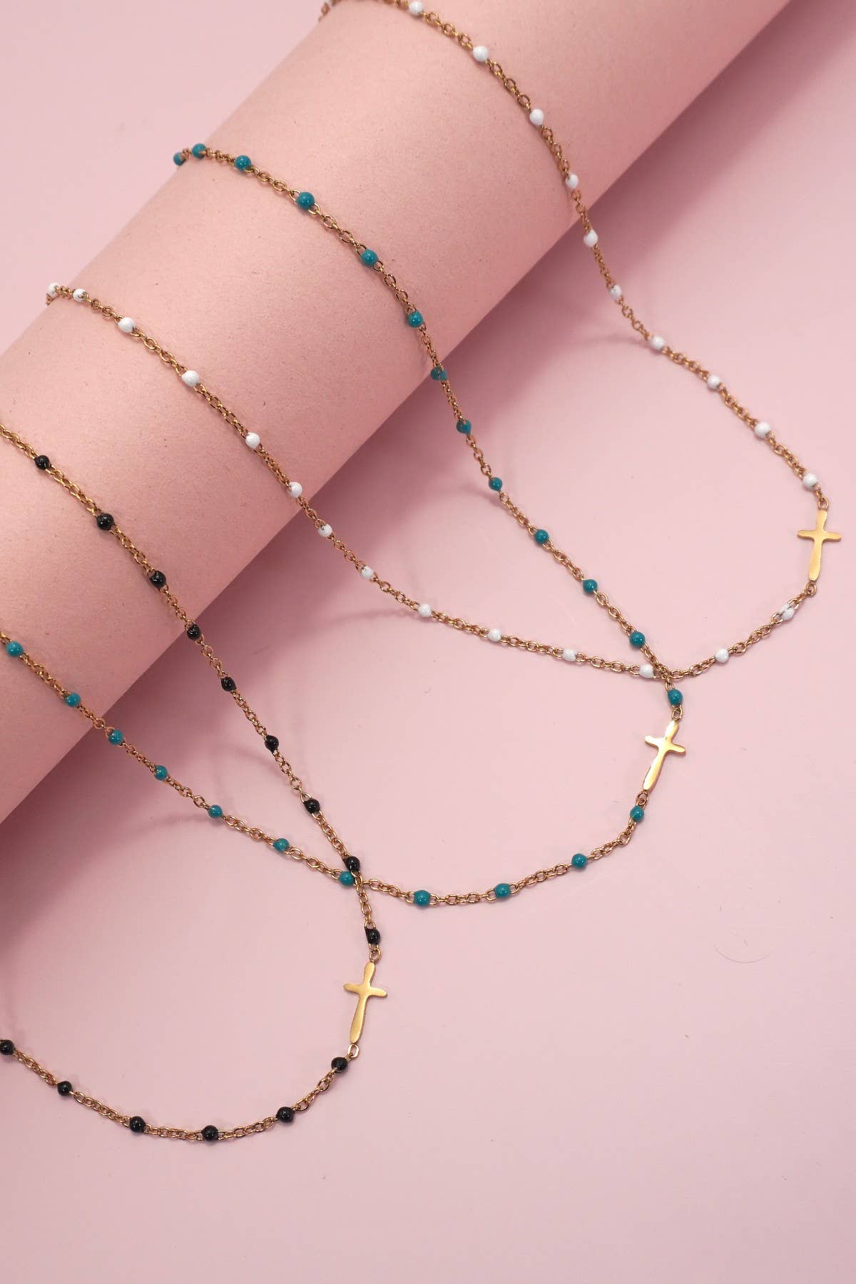 Black Beaded Cross Necklace