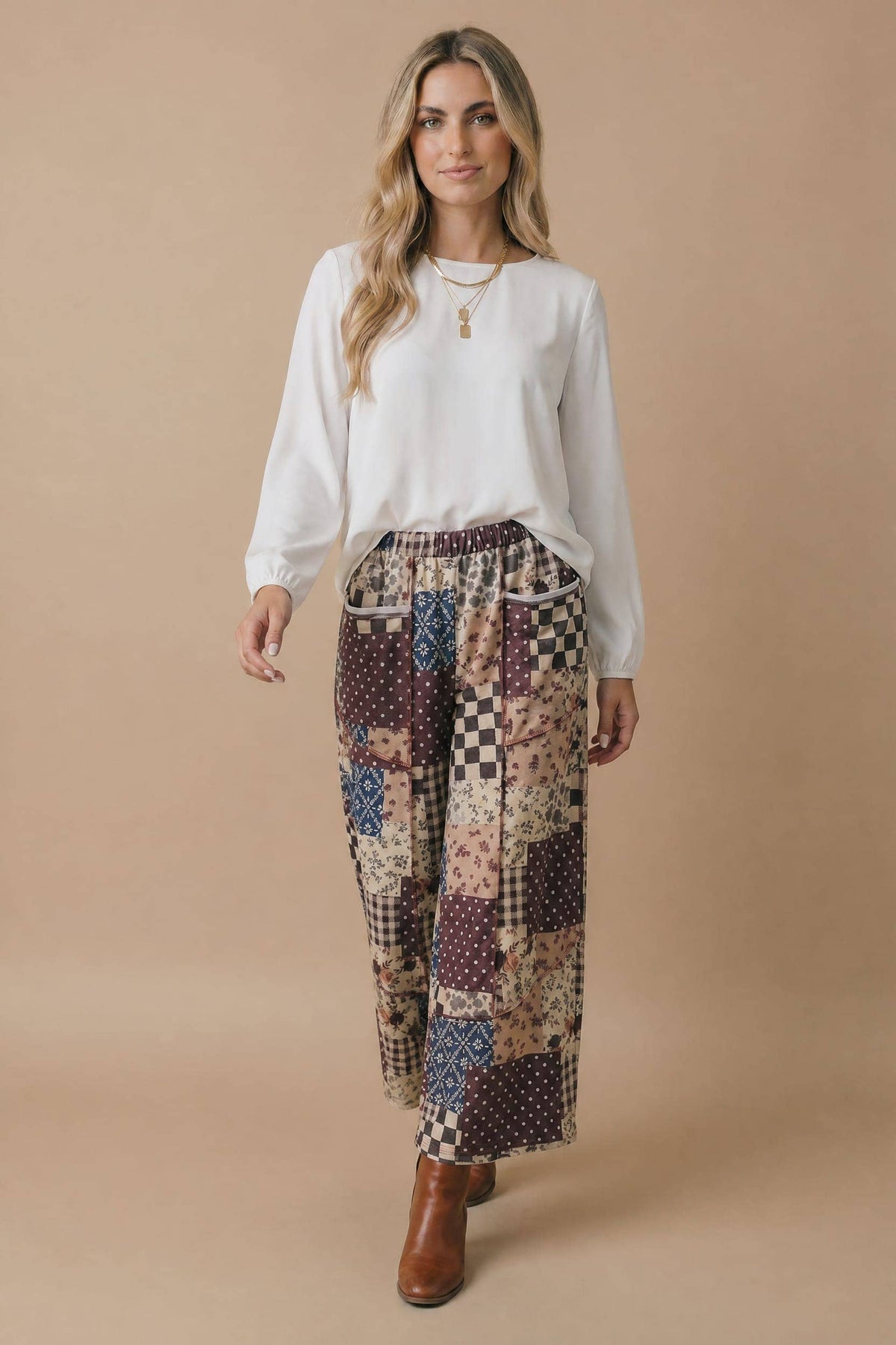 Patchwork Floral French Terry Pants (PLUS)