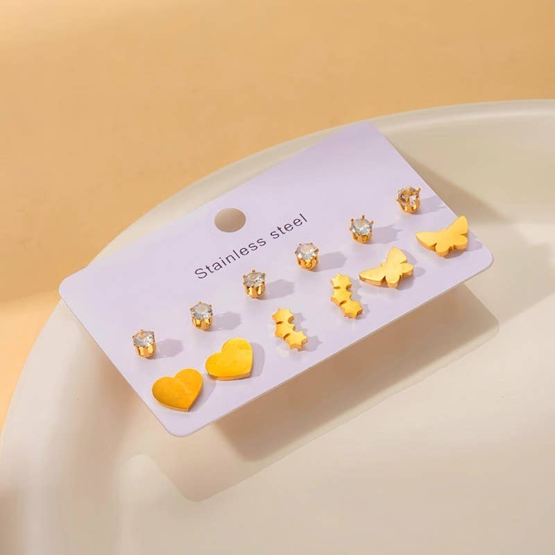Classic 6 pair Rhinestone Stud Earrings