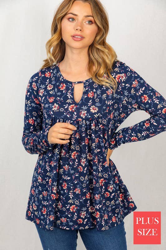 Long Sleeve Floral Print Knit Top (Plus only)