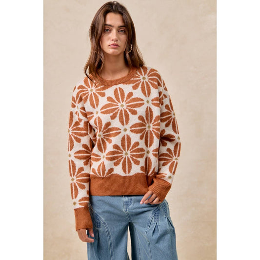 Flower Power Rust Knit sweater