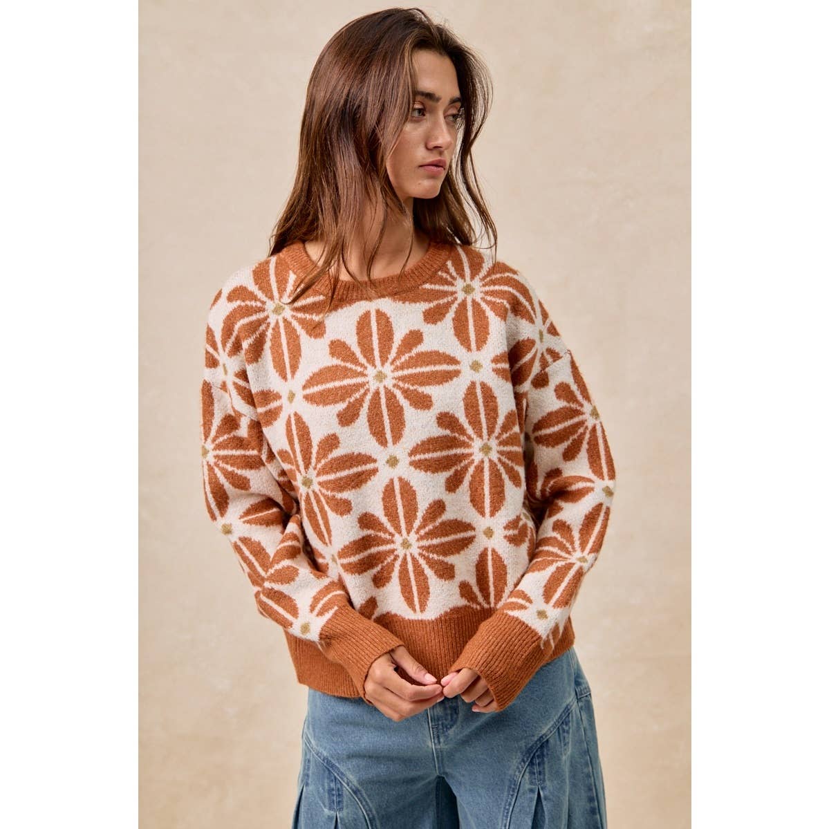 Flower Power Rust Knit sweater