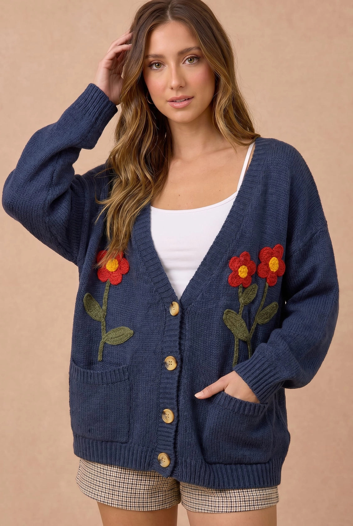 Oversized Flower Embroidery Sweater Cardigan