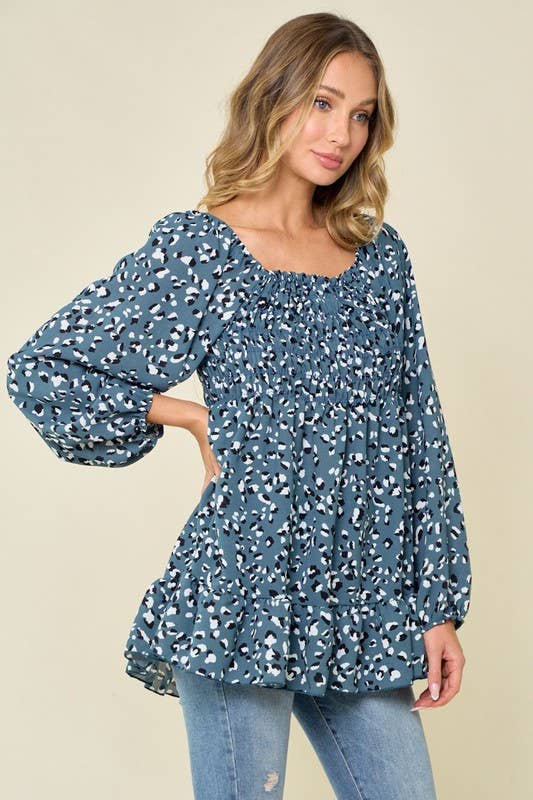 Teal Animal Print Tunic Top