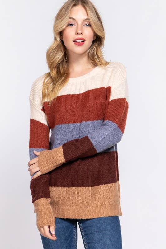 Rust Crew Neck ColorBlock Sweater