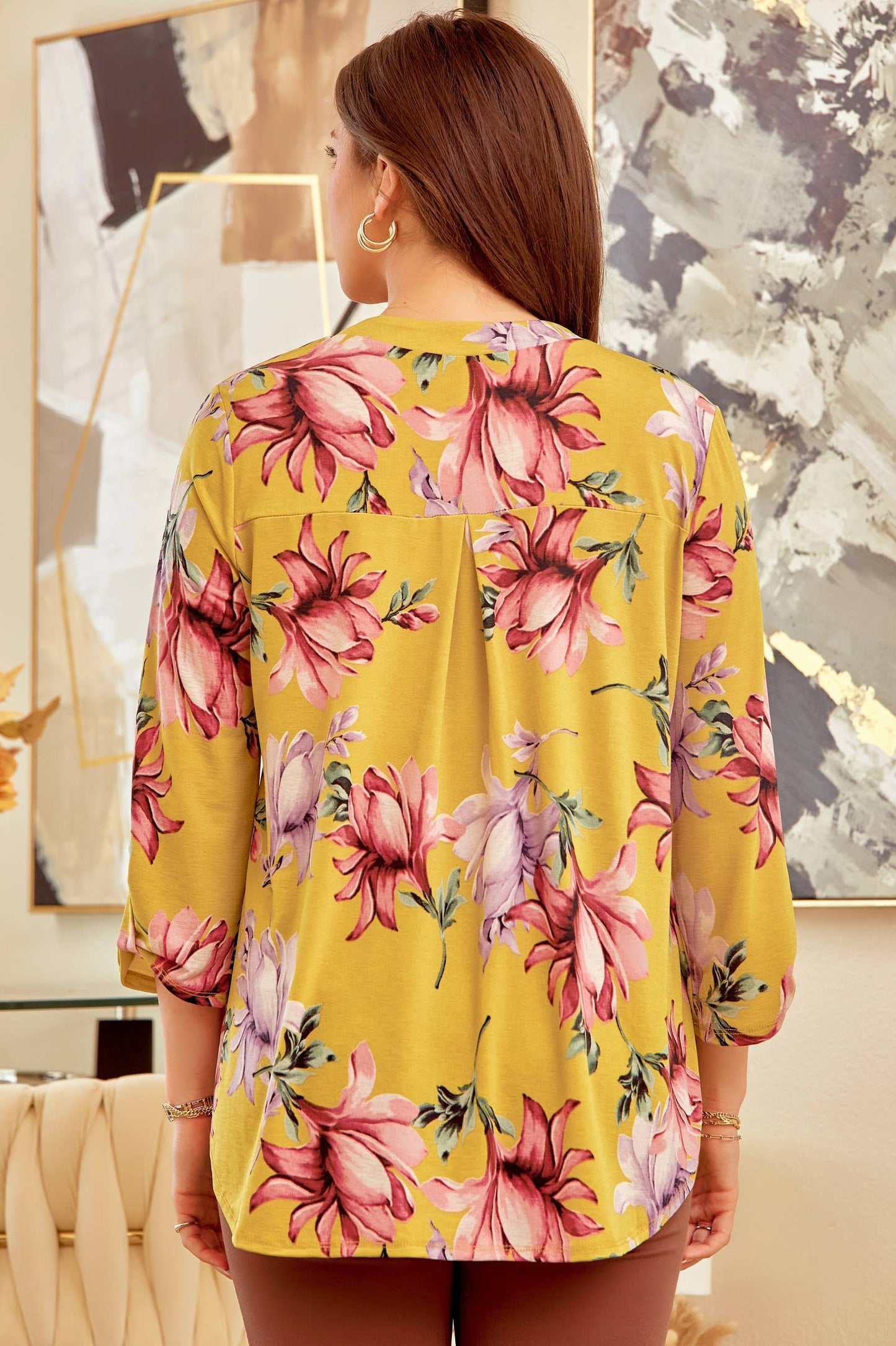 Wrinkle Free Floral Print Top Lizzy: MARIGOLD