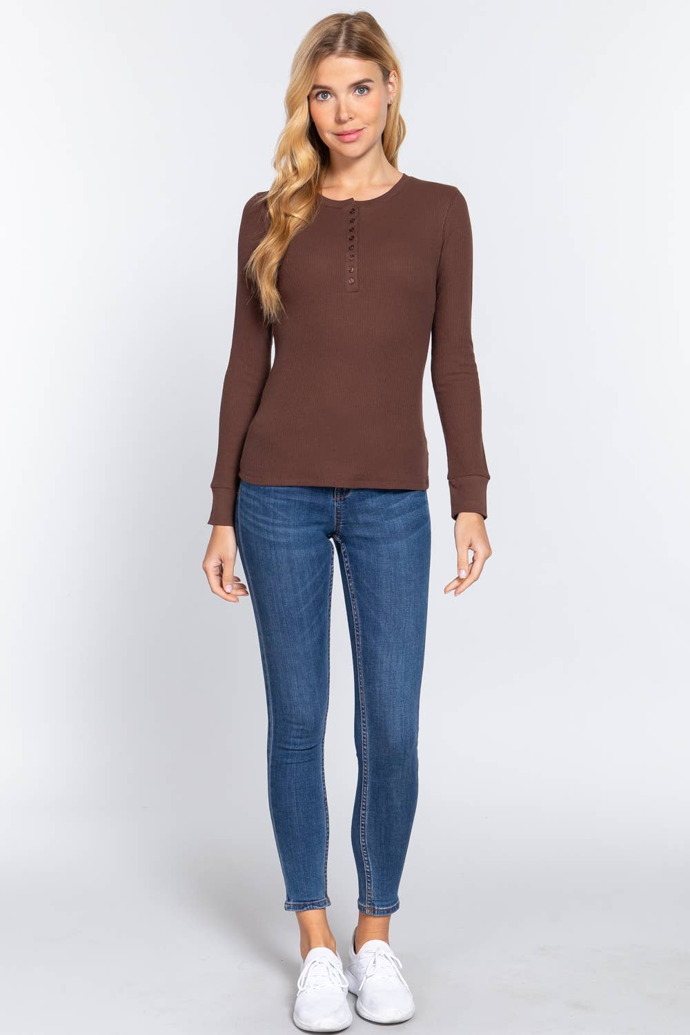 Long Sleeve Henley Thermal Knit Top