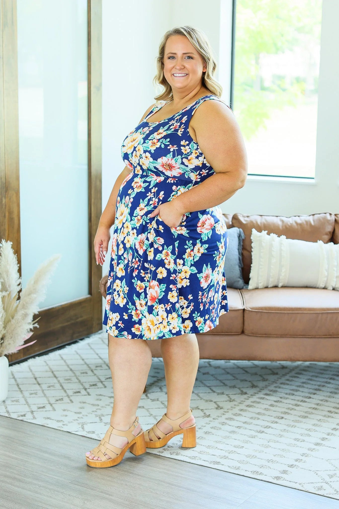 Kelsey Tank Dress--Navy Tropical