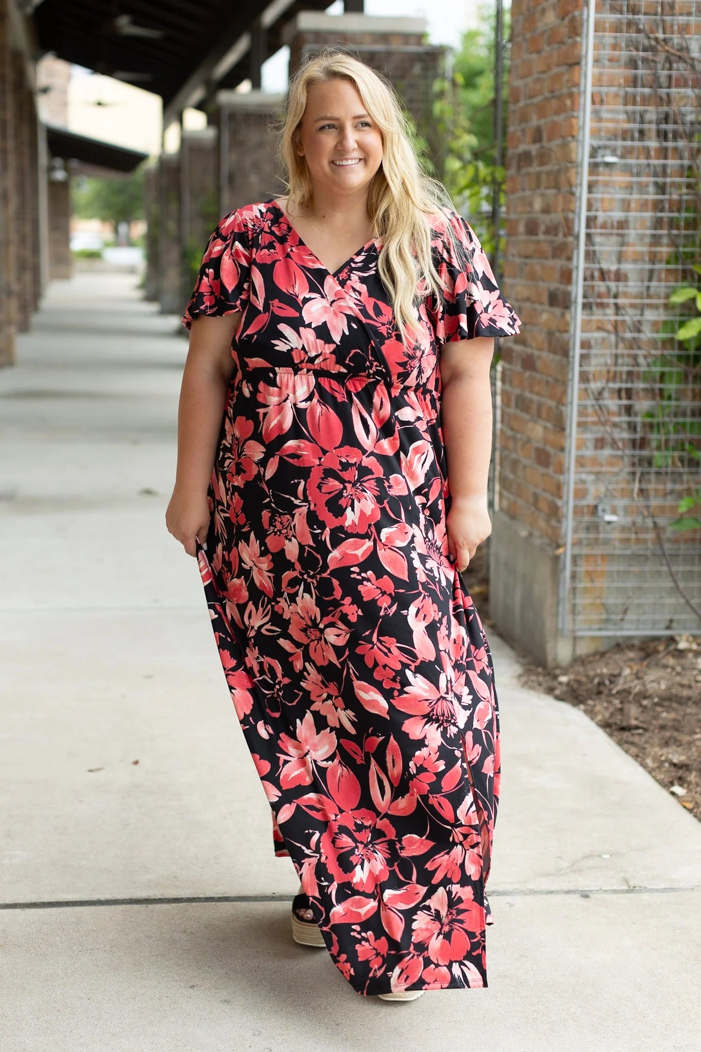 Millie Maxi Dress--Black and Red Tropical