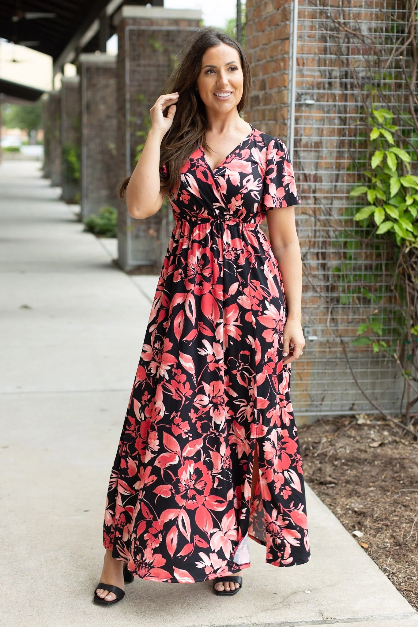 Millie Maxi Dress--Black and Red Tropical