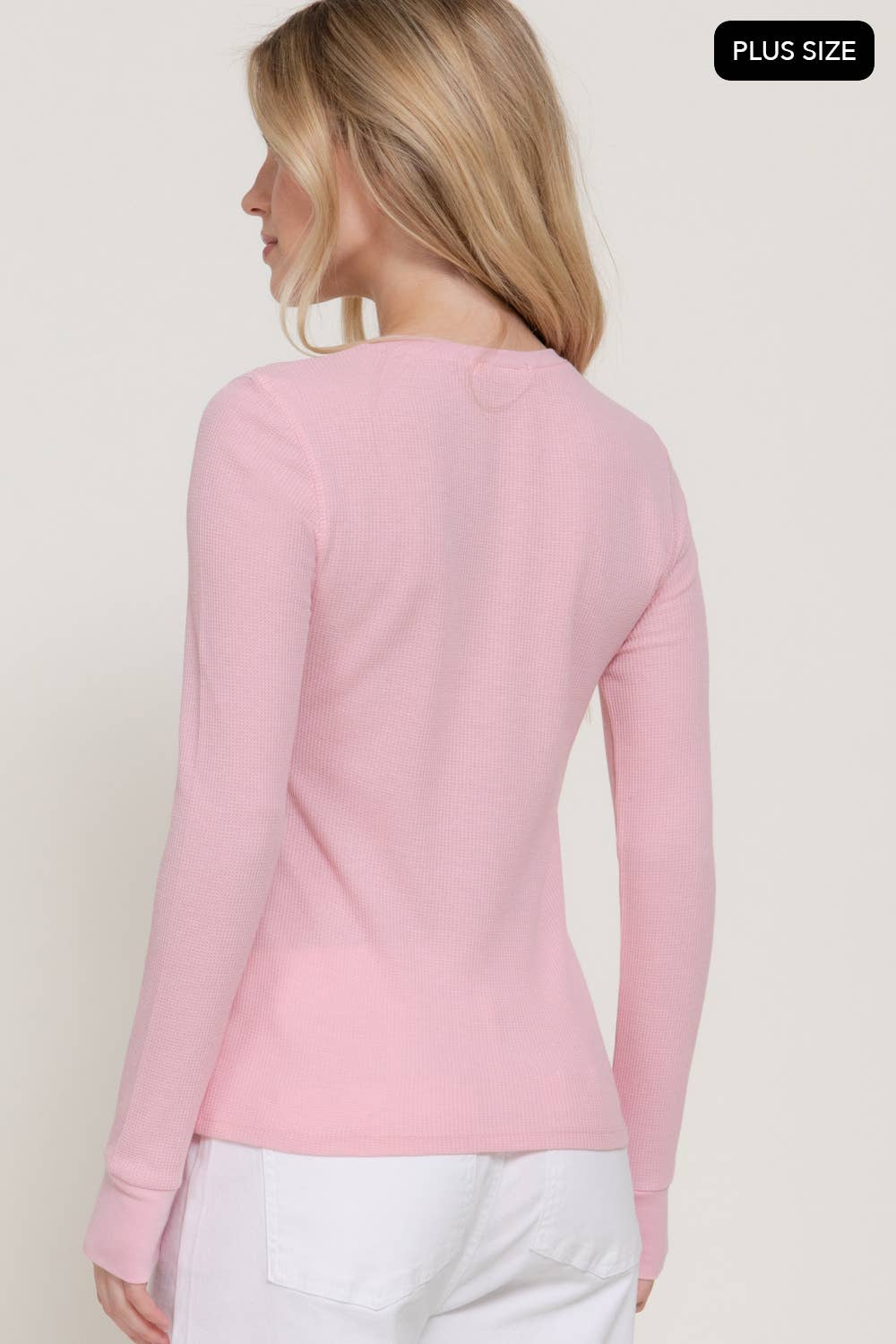 [PLUS SIZE] Long Sleeve Henley Thermal Knit Top