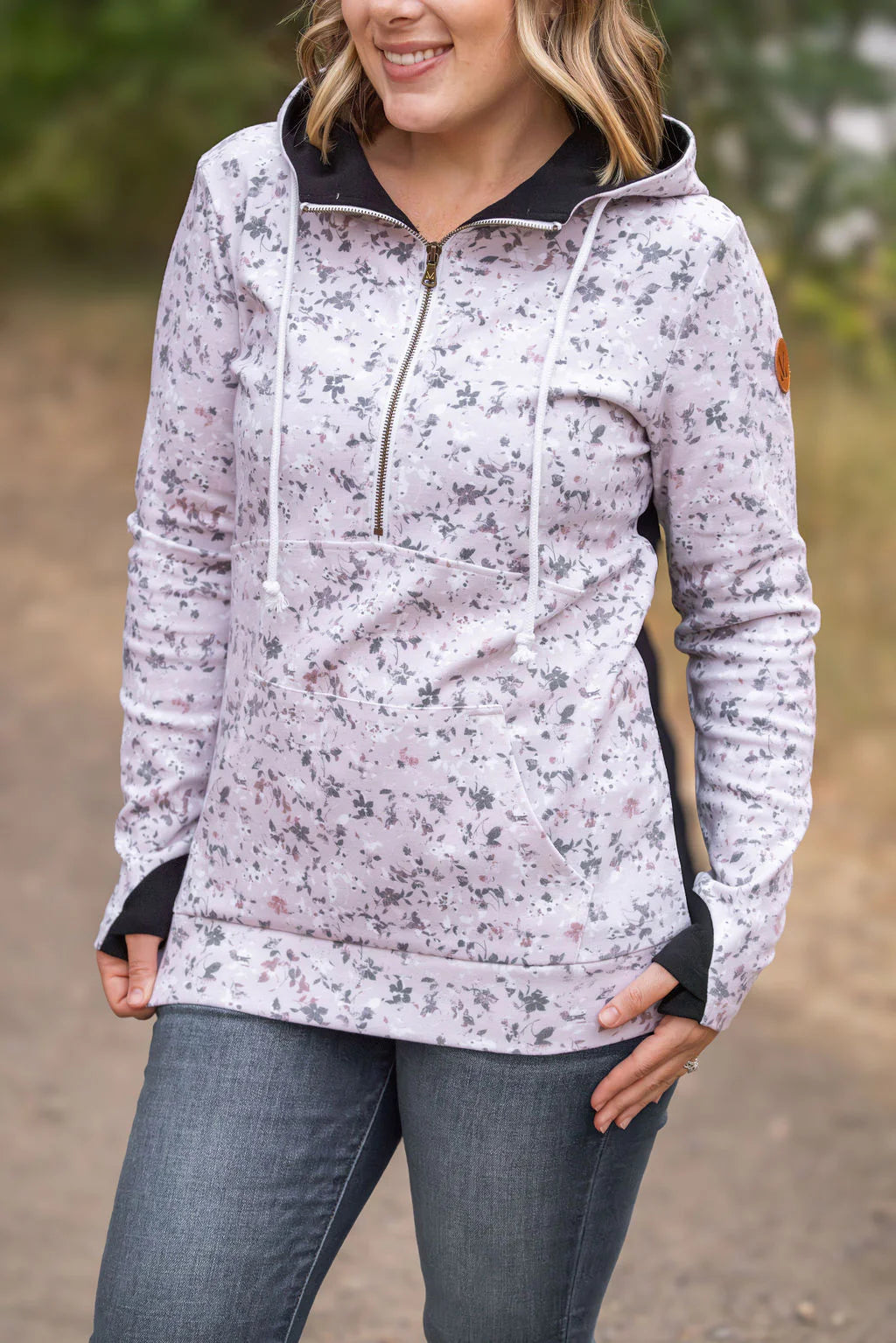 HalfZip Hoodie - Tan Micro Floral and Black