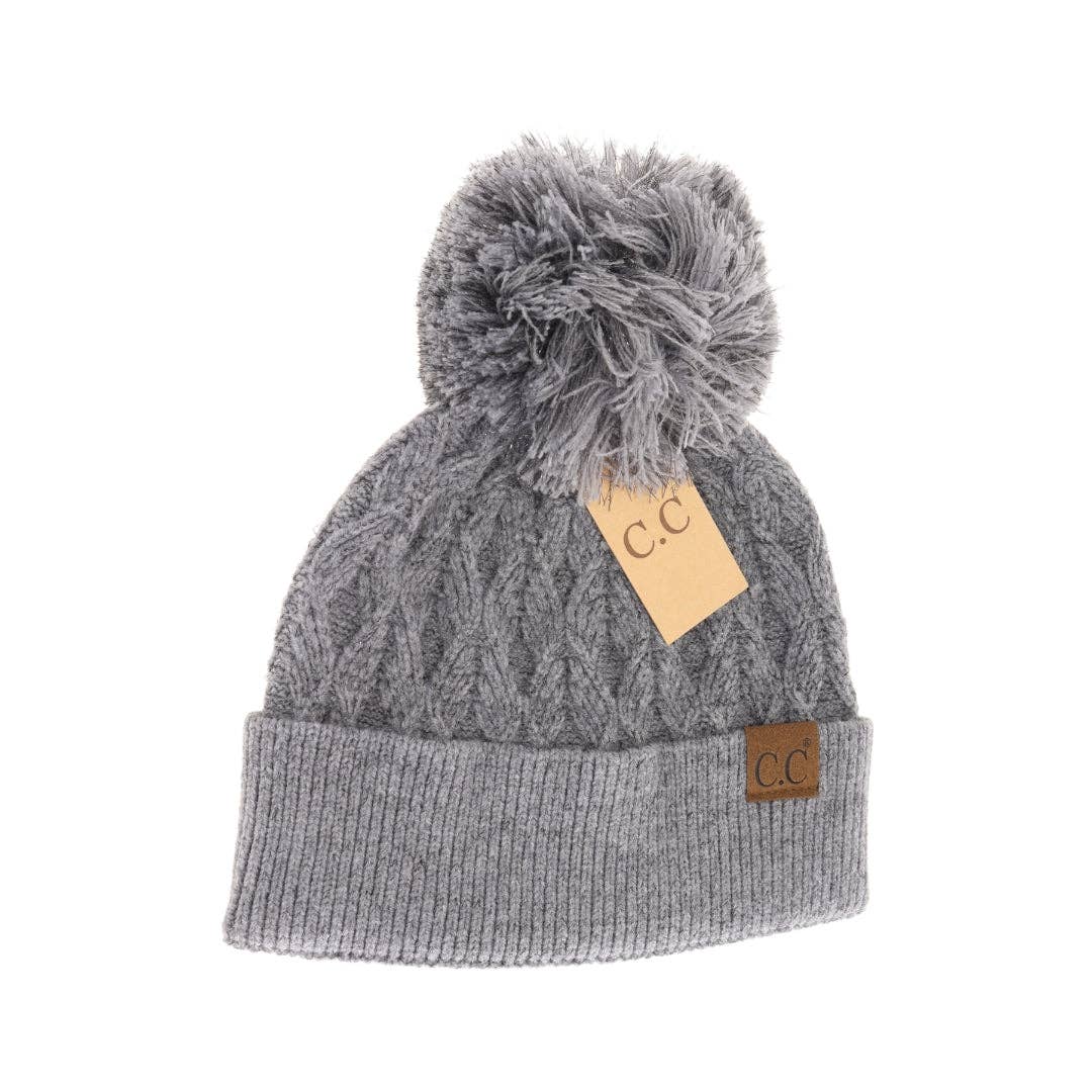 Metallic Rose Lurex Cable Knit Pom C.C Beanie