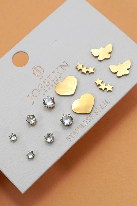 Classic 6 pair Rhinestone Stud Earrings