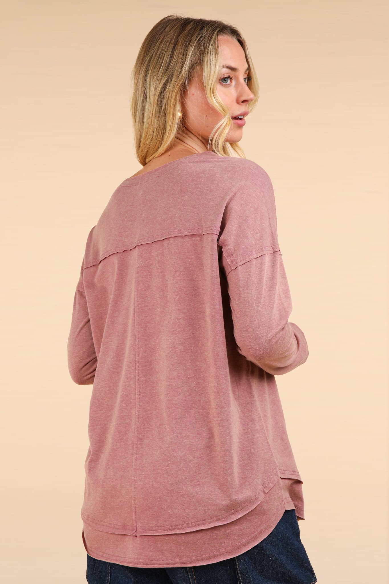 Mineral Washed Cotton Comfy Knit Top, Mauve