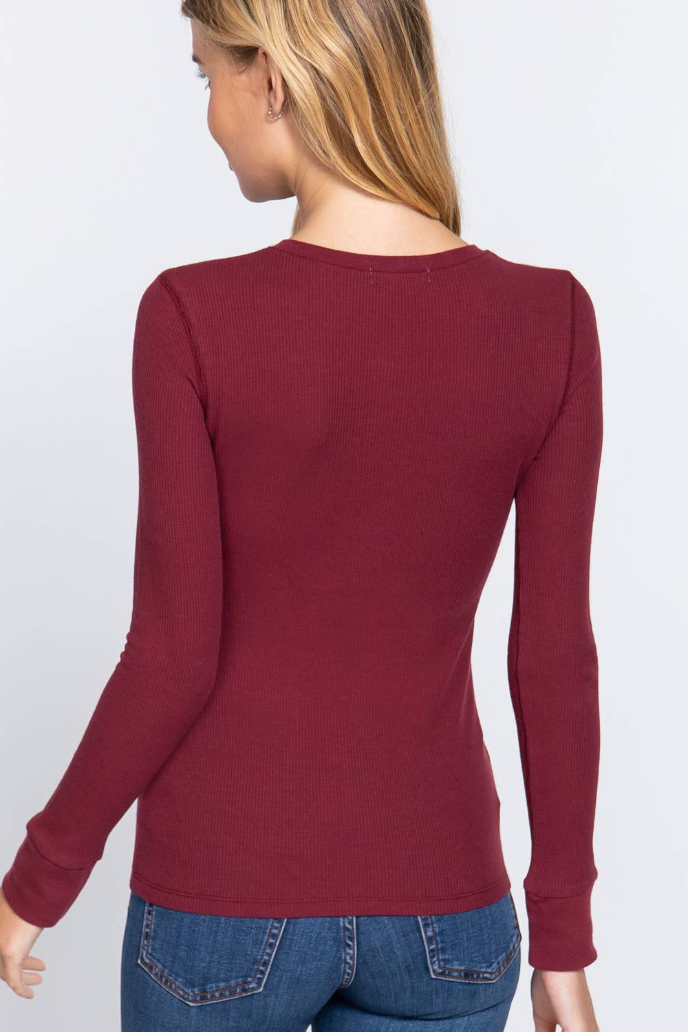 Long Sleeve Henley Thermal Knit Top