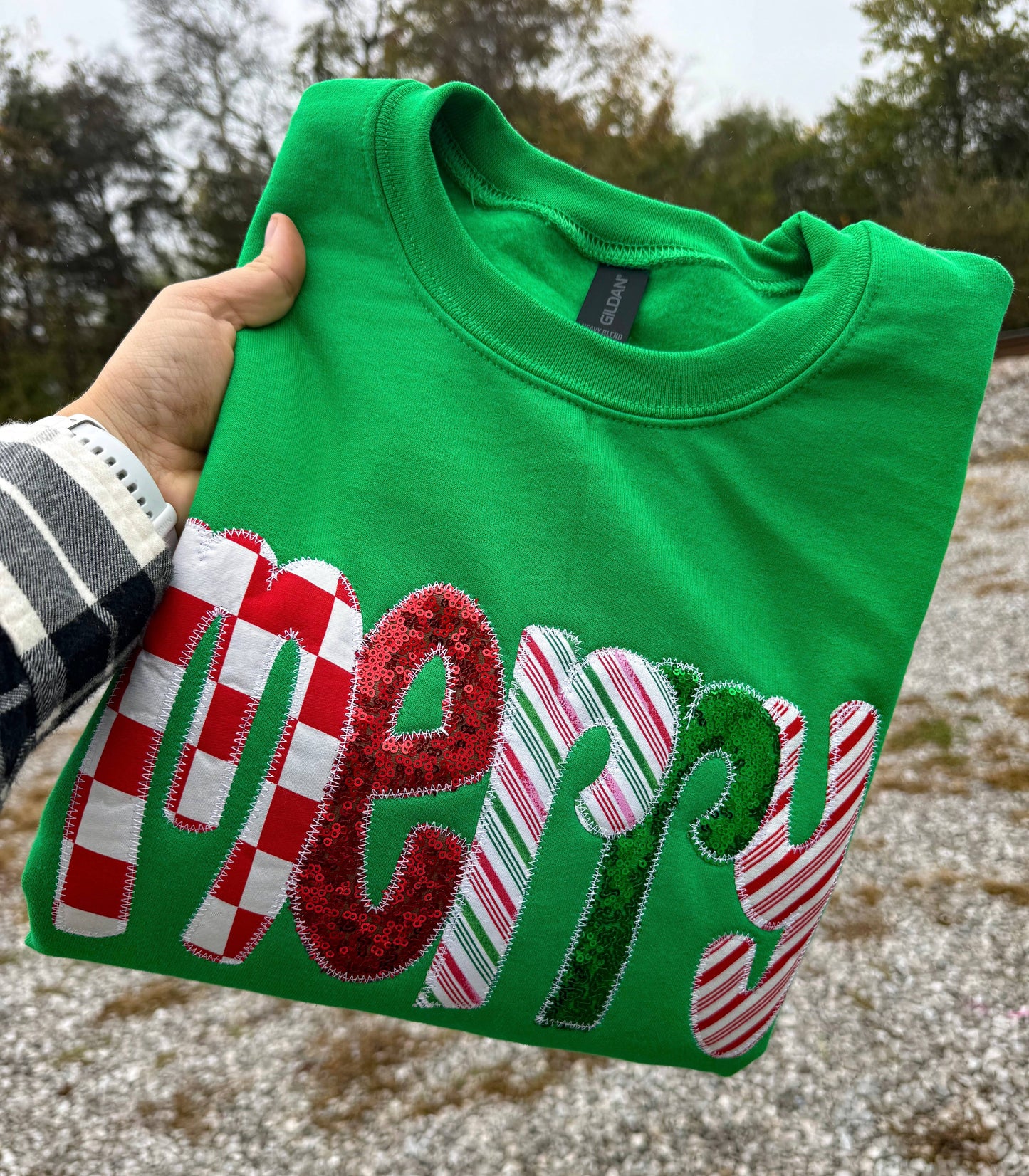 Green Merry Christmas Applique Sweatshirt