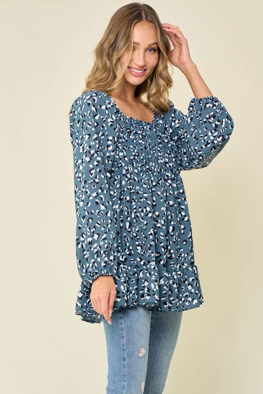 Teal Animal Print Tunic Top