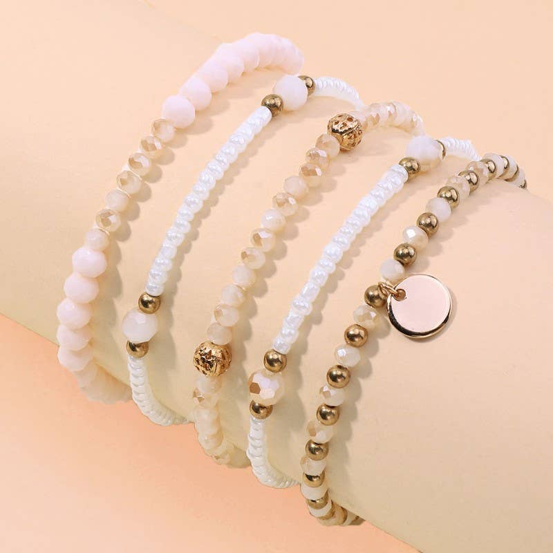 Multilayer Beaded Chain Disc Charm Bracelet