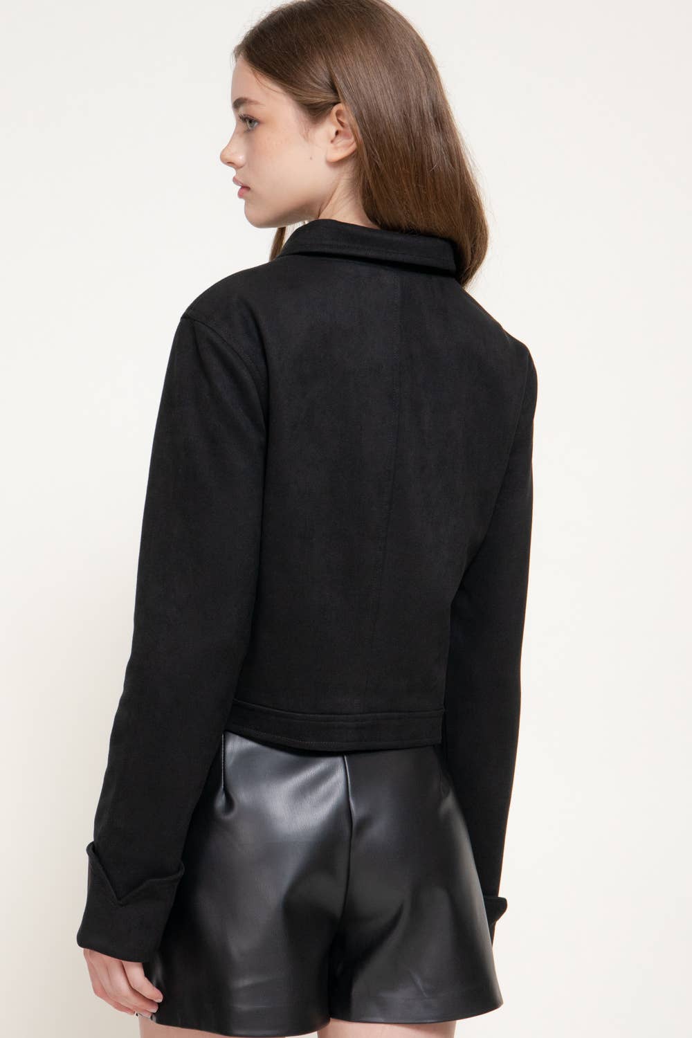 Long Sleeve Faux Suede Jacket with Stud Detail