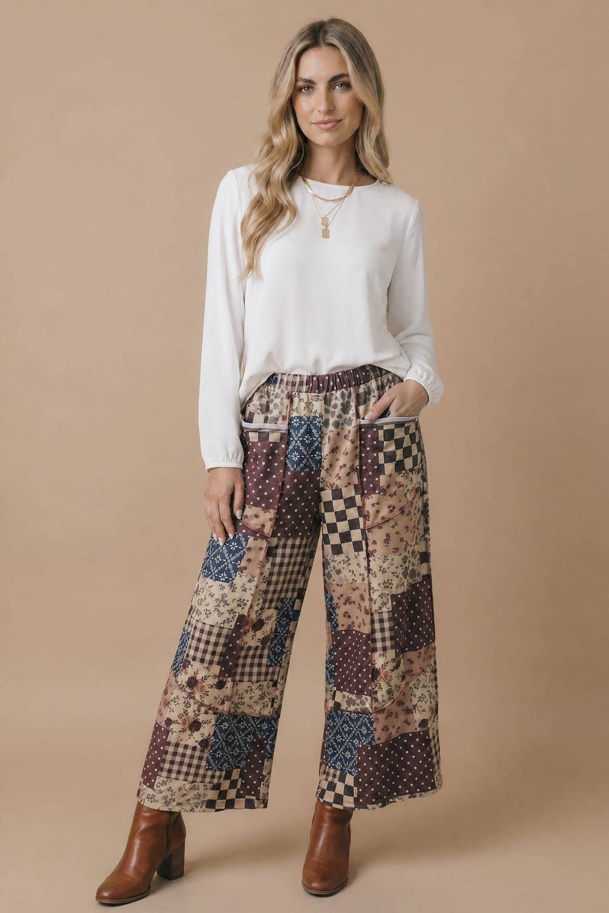 Patchwork Floral French Terry Pants (PLUS)
